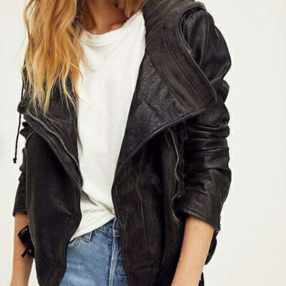 Free People Cleo Hooded Vegan Leather Moto Jacket